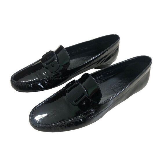 Vintage Salvatore Ferragamo Black Patent Driving Moccasins Loafers Shoes Size 8 - Picture 1 of 6